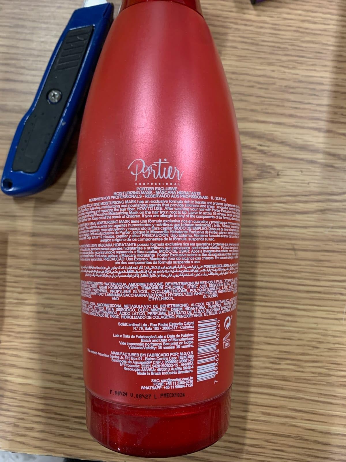 Portier label close-up highlighting ingredients and usage details