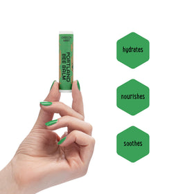 Portland Bee Balm applied to lips showing smooth hydration and refreshing mint feel