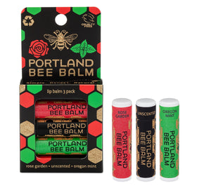 Portland Bee Balm front packaging showing three tubes and product variety benefit