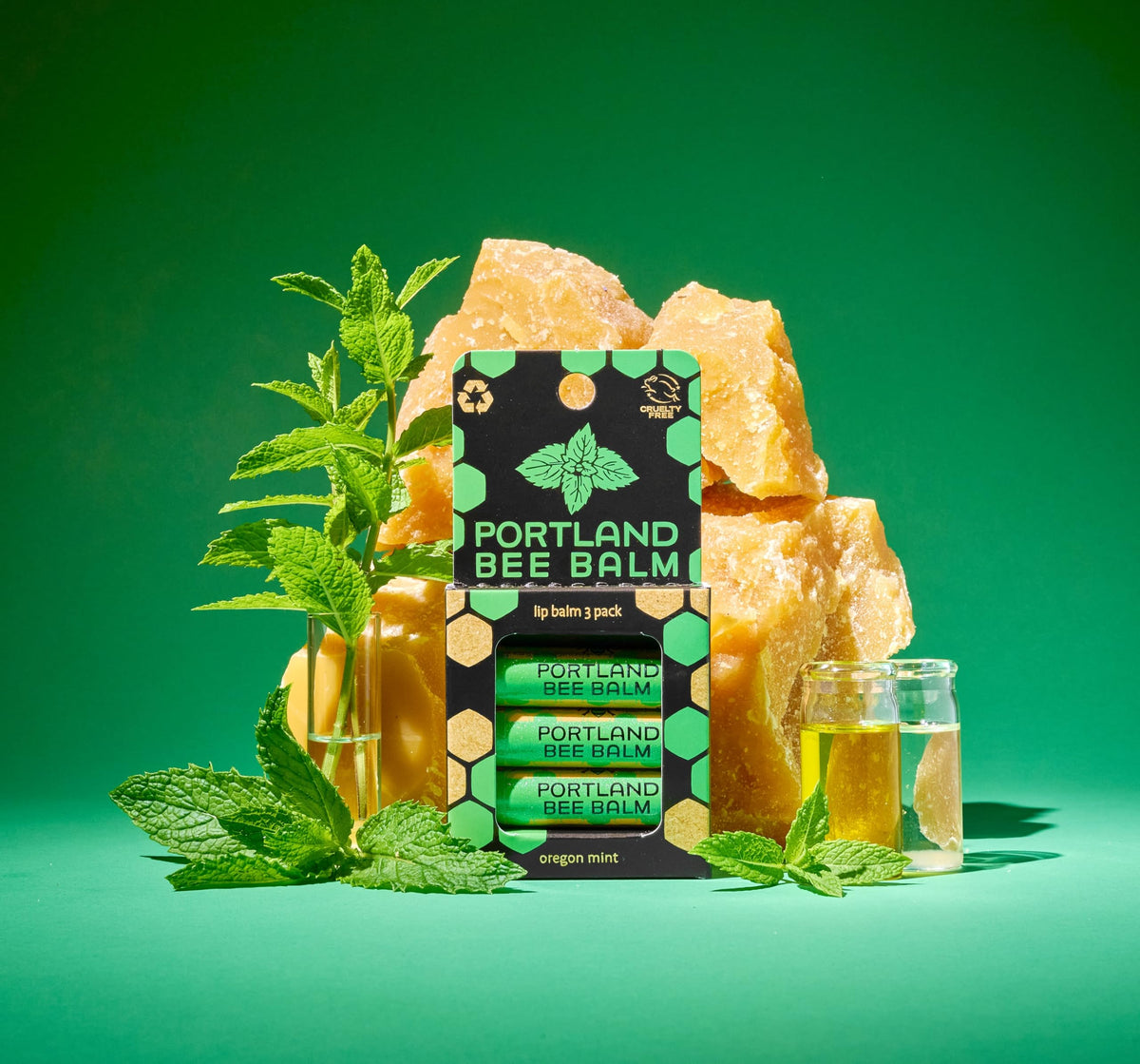 Portland Bee Balm label with ingredients list showcasing organic oils and simple formulation