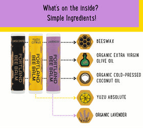 Portland Bee Balm Lavender tube shown with floral note suggesting calming, subtle fragrance