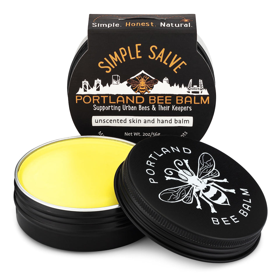 Portland Bee Balm front tin showing label and natural appeal