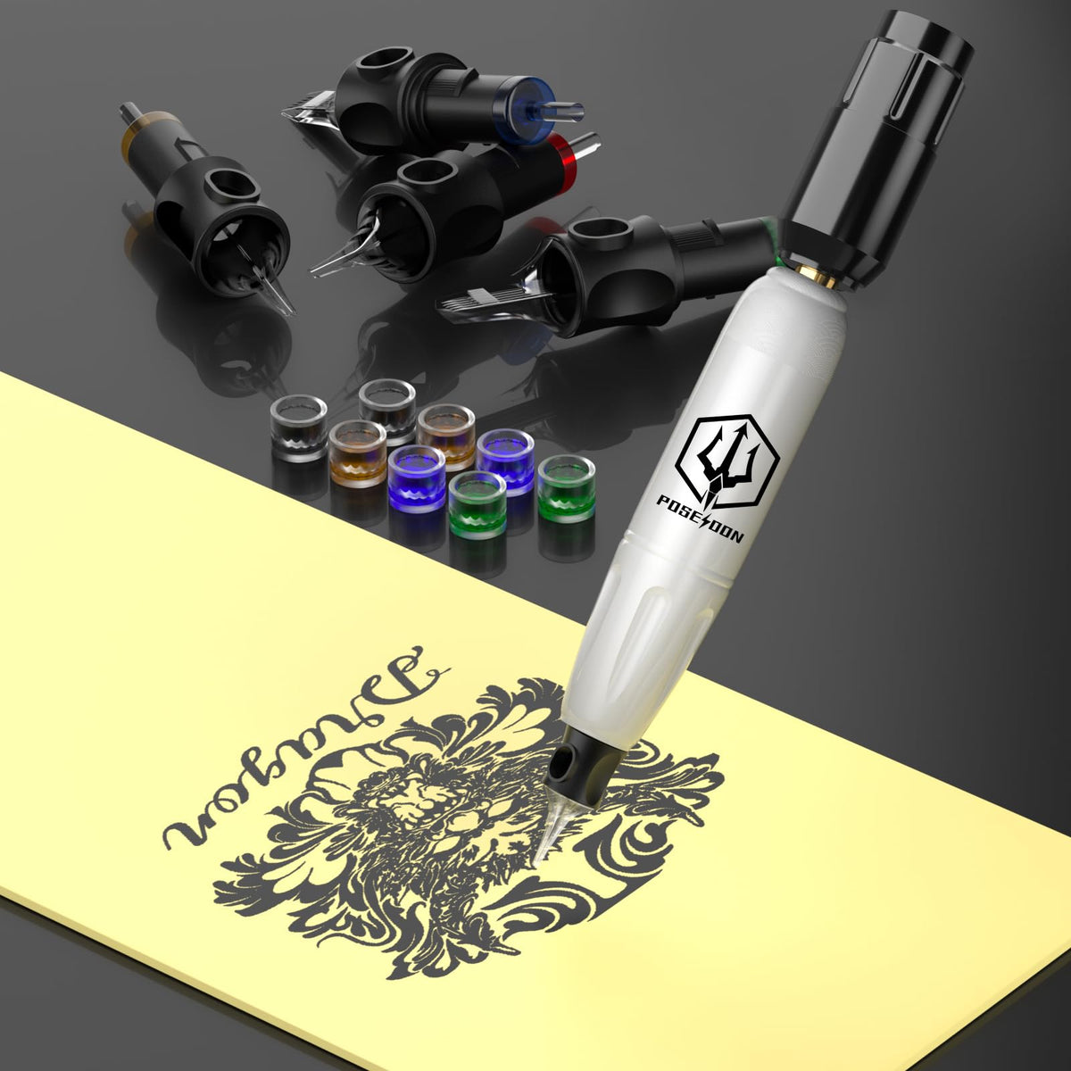 POSEIDON pen beside a ruler showing compact size and ergonomic scale