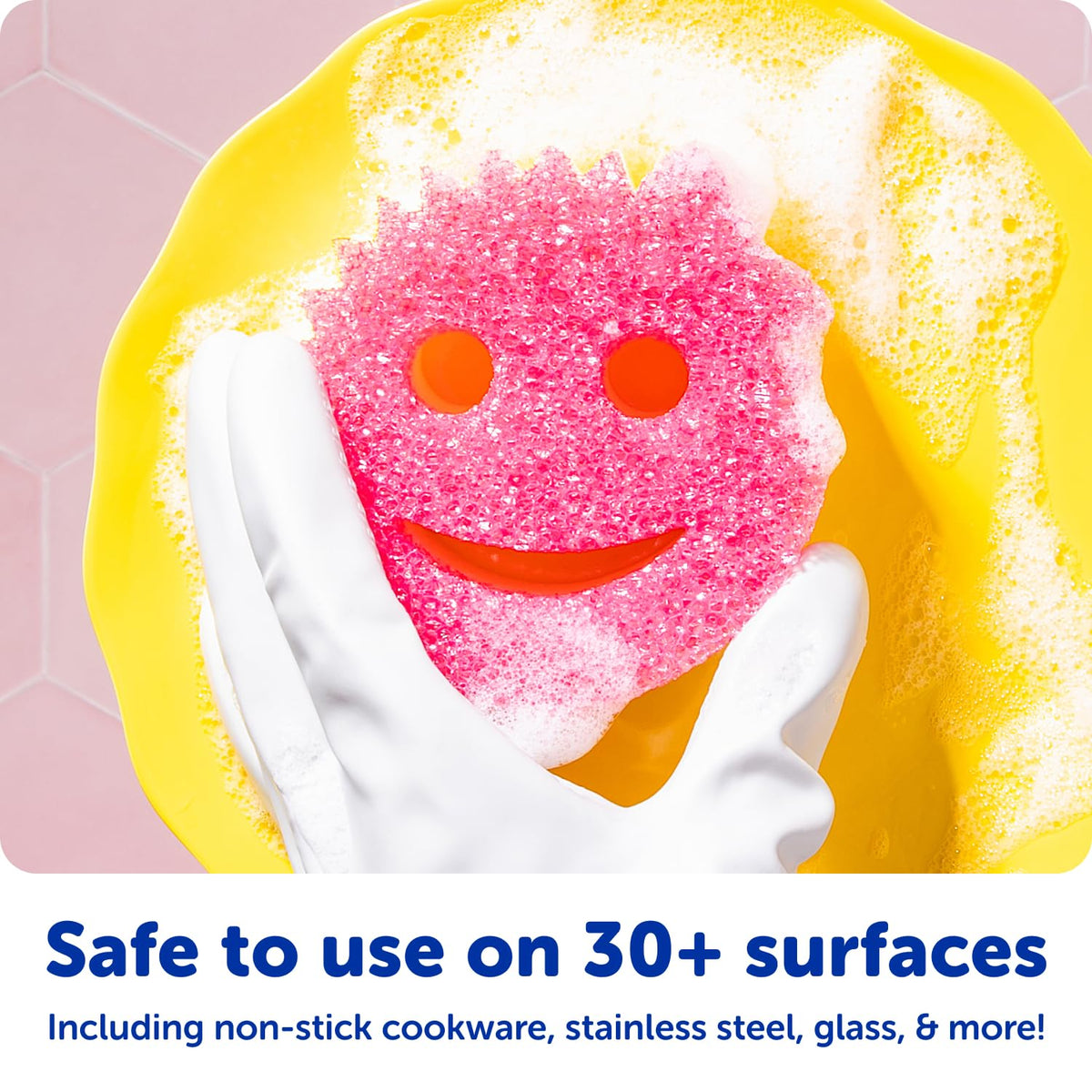 PowerPaste polishing a bathroom faucet showing Scrub Daddy’s shine and residue removal benefit
