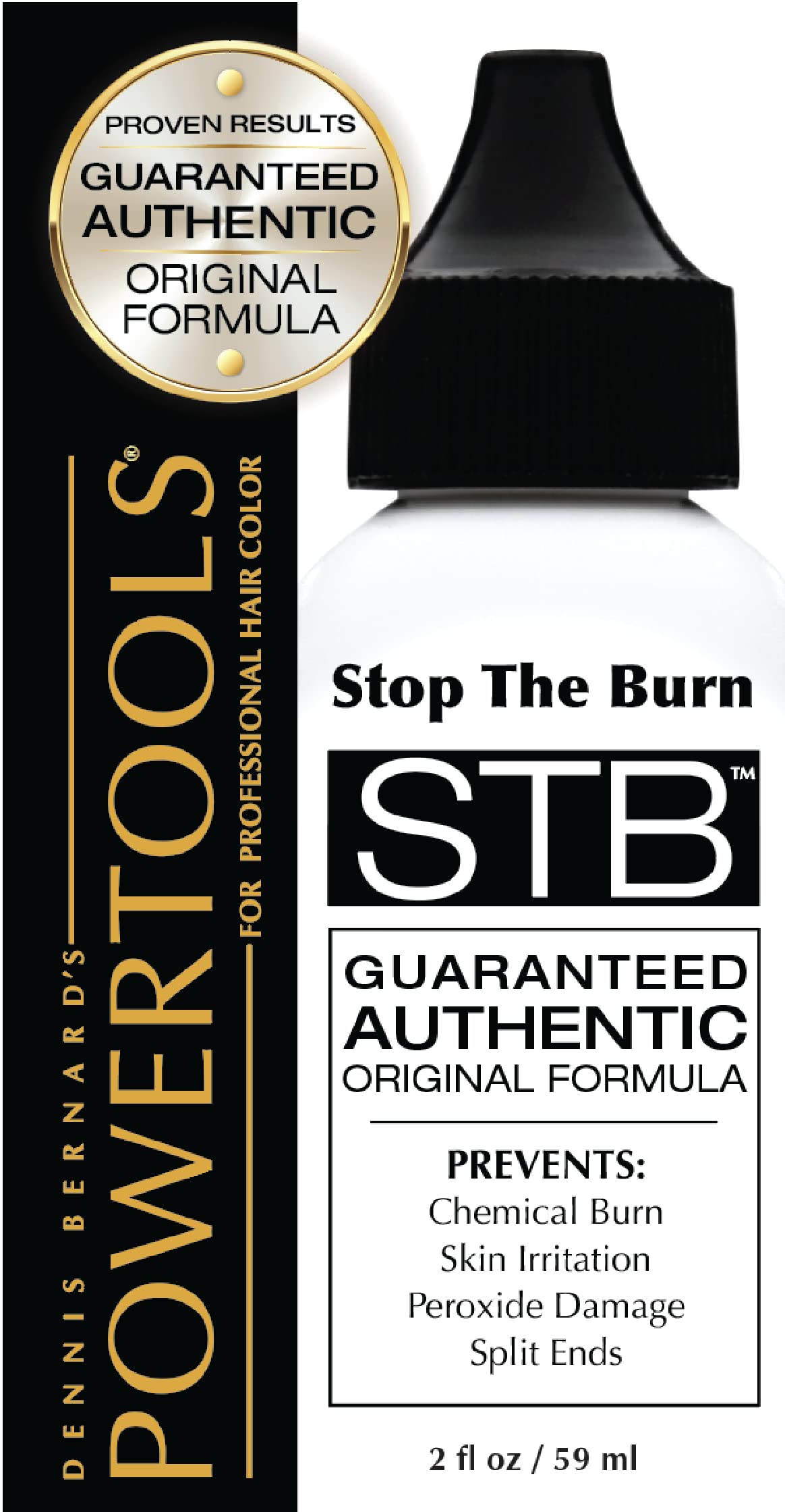 POWERTOOLS STB label close-up with dosing info, ensures correct measurements