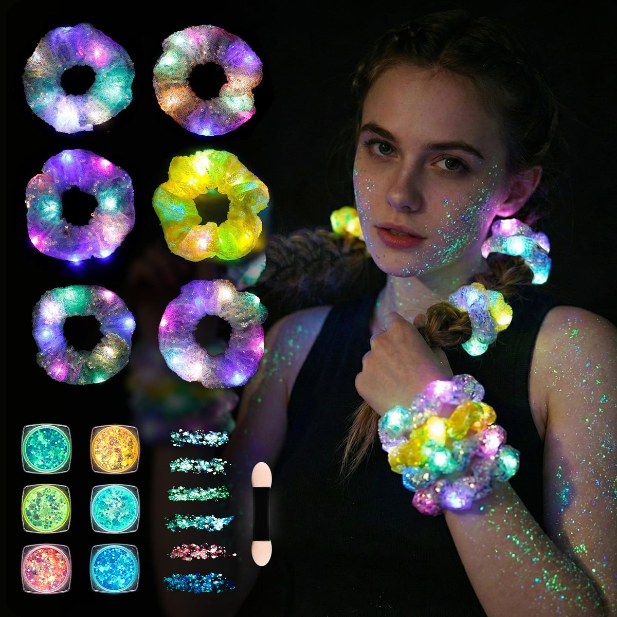 POZILAN LED scrunchie front view showing clean design and brightness