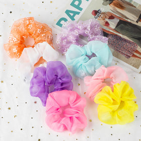 POZILAN multiple color scrunchies laid flat showing variety for outfit matching