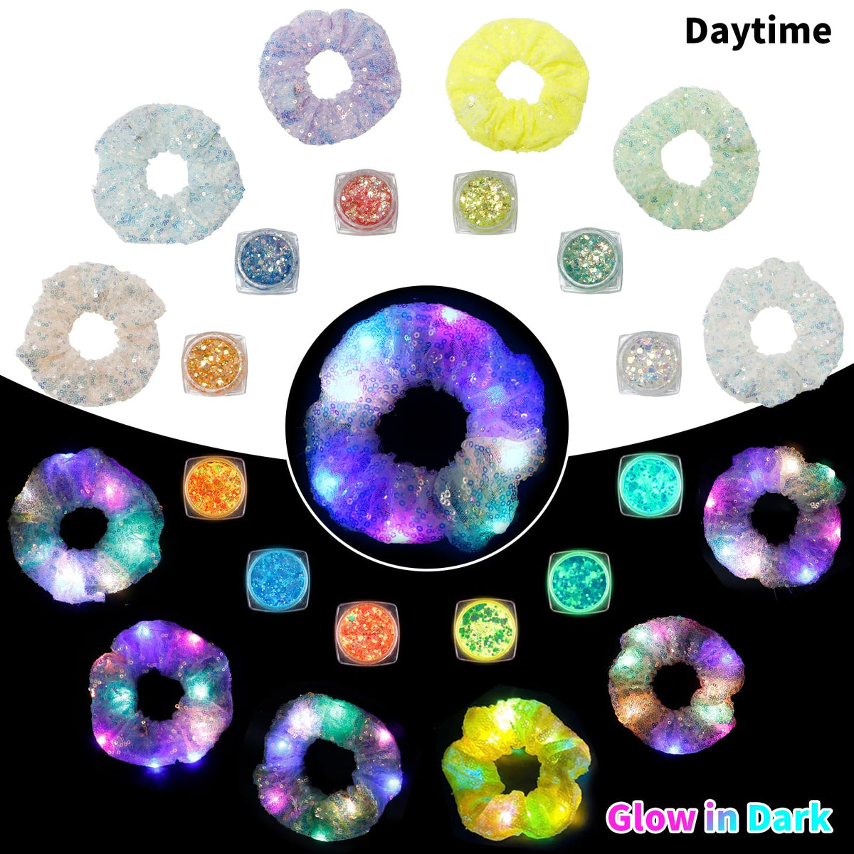 POZILAN scrunchie lit mode demonstrating multiple light effects for visibility