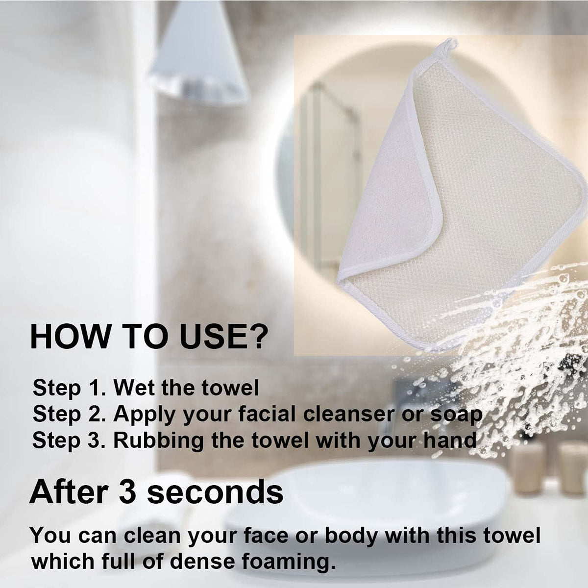 PPHAO BASIC washcloth creating rich foam with cleanser, fast lathering benefit