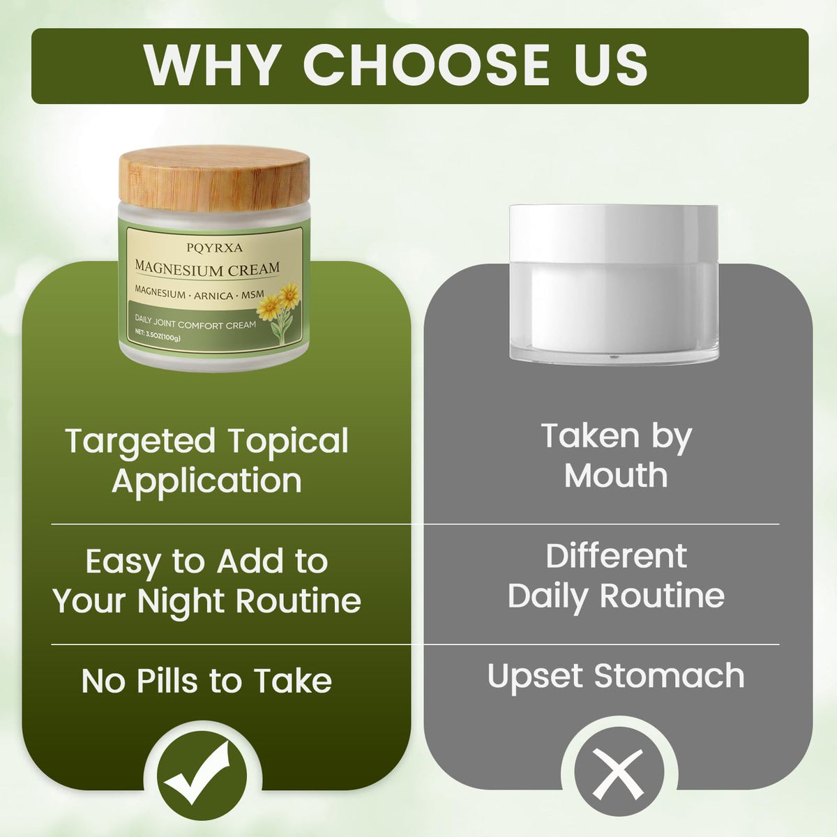 PQYRXA with arnica and MSM ingredients highlighted for natural blend benefit