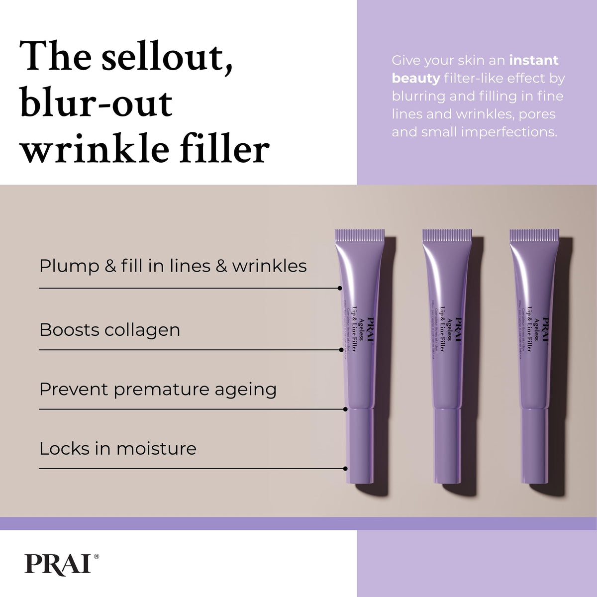 PRAI serum texture close-up highlighting smooth, hydrating finish
