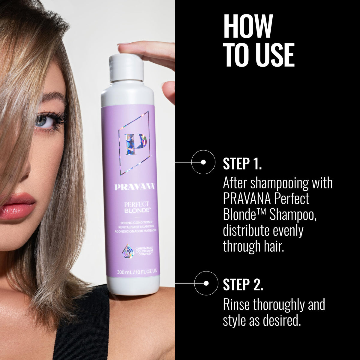 Application of Pravana on damp blonde hair to neutralize brassiness