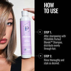 Application of Pravana on damp blonde hair to neutralize brassiness