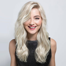 PRAVANA before and after image showing reduced brassiness and cooler tone