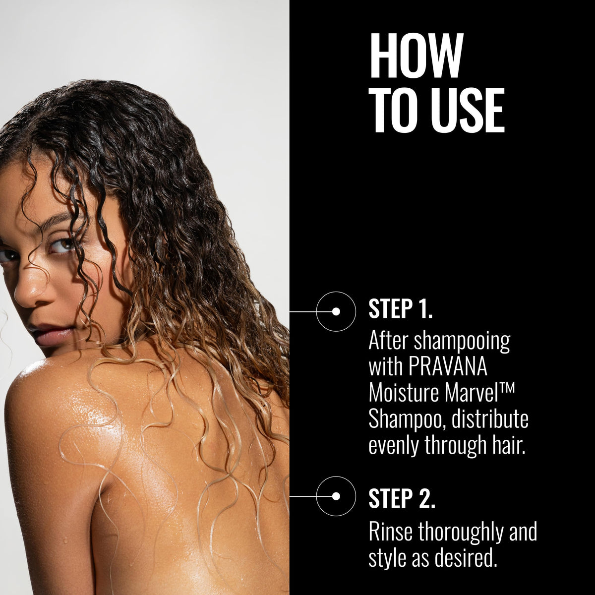 Pravana bottle in hand showing 10 fl oz scale and travel-friendly benefit