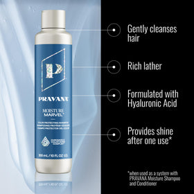 Pravana bottle dispensing shampoo, demonstrating easy application and smooth texture