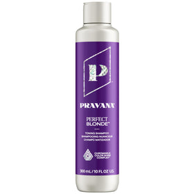 Pravana front bottle showing label and purple shampoo for easy identification and tone control