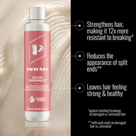 close-up creamy texture of Pravana Repair Radiance conditioner showing rich moisturizing feel