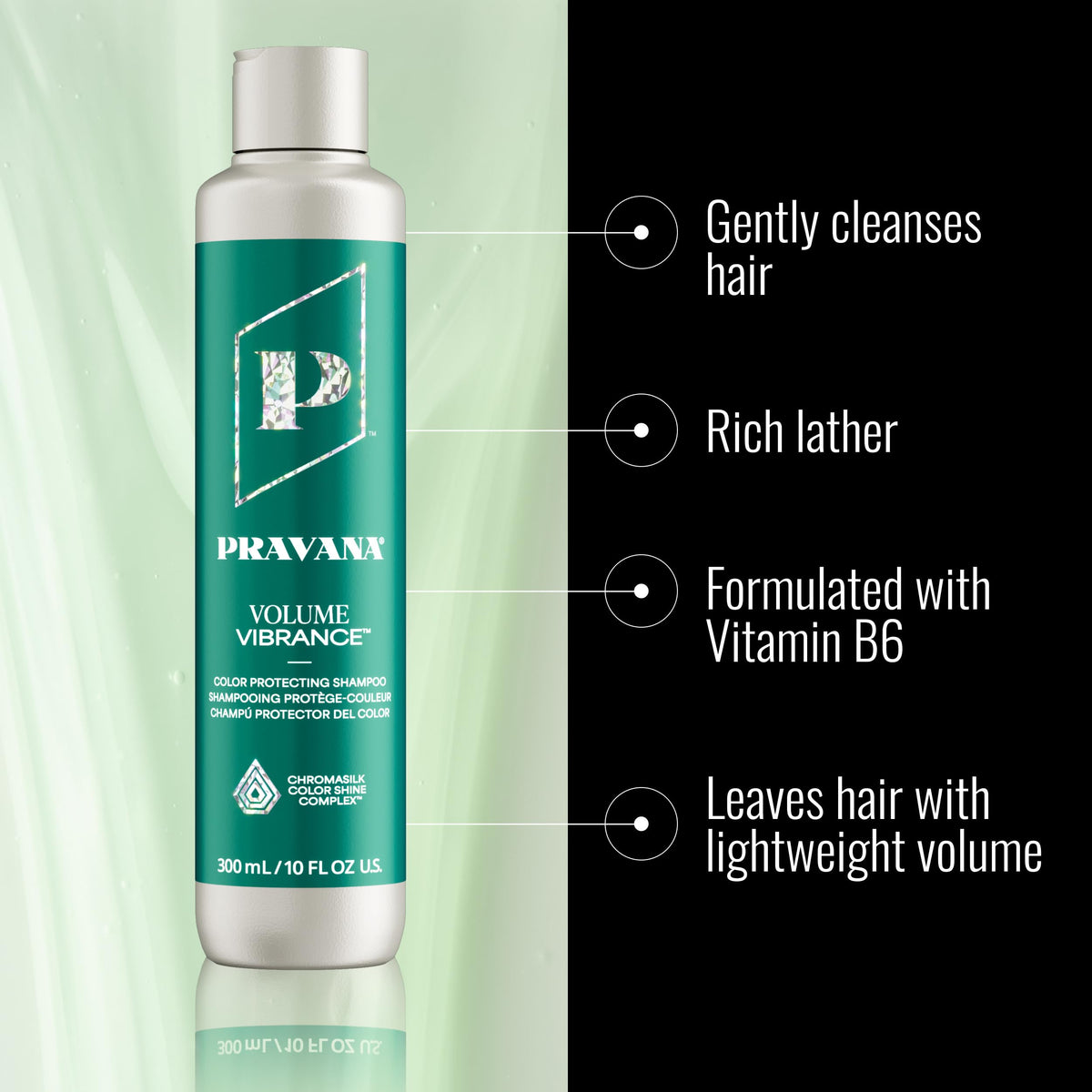 Pravana label close-up highlighting Chromasilk and features