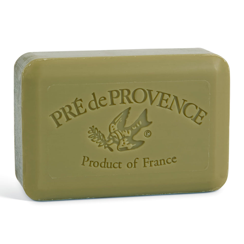 Pre de Provence front packaging showing green tea scent and elegant label benefit: premium presentation