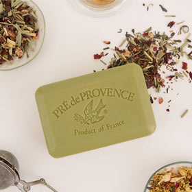Pre de Provence ingredient label detail showing shea butter and natural composition benefit