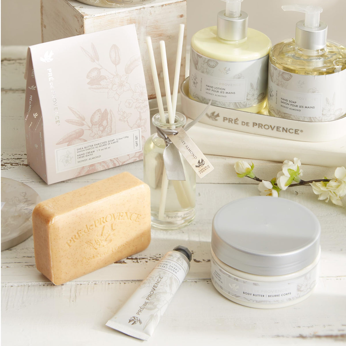 Pré de Provence soap in a gift basket illustrating ready-to-give luxury present