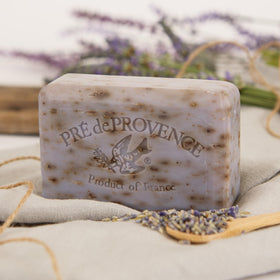 Pré de Provence next to ruler showing 4 x 2.75 x 1.37-inch size for scale and durability