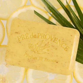 Pre de Provence shea butter ingredient beside bar showing nourishing emollient benefit