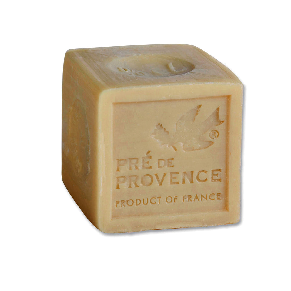 Pre de Provence soap cube front packaging showing weight and natural formula benefit