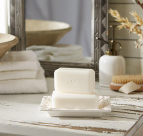 Pre de Provence soap lather in hand demonstrating rich creamy foam benefit