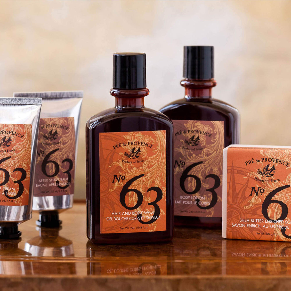 Pre de Provence No.63 after shave beside cologne to show complementary scent layering benefit
