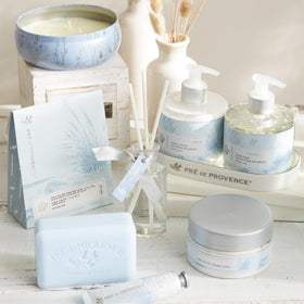 Pre de Provence on bathroom shelf styled to show elegant everyday luxury benefit