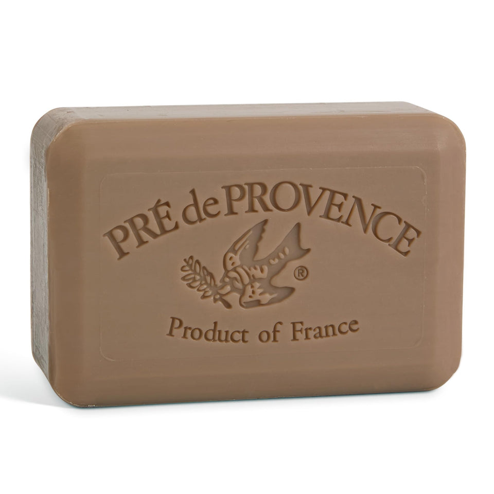 Pré de Provence patchouli bar front packaging showing elegant label and scent