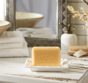 Pre de Provence soap side profile illustrating the 8.8 oz size and durable bar