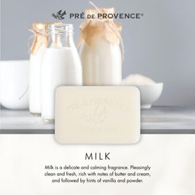 Pré de Provence unwrapped bar with wrapper beside it showing brand authenticity and care