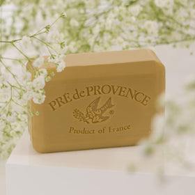 Pre de Provence wrapped label detail displaying ingredients and Provencal styling
