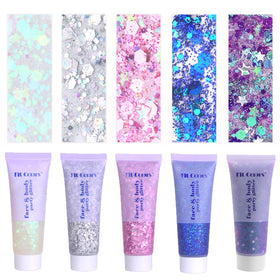 Prehot front packaging showing five glitter gel tubes and vibrant colors for festival-ready shine