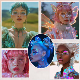 Prehot glitter gel in concert-style makeup giving performer-ready holographic glow