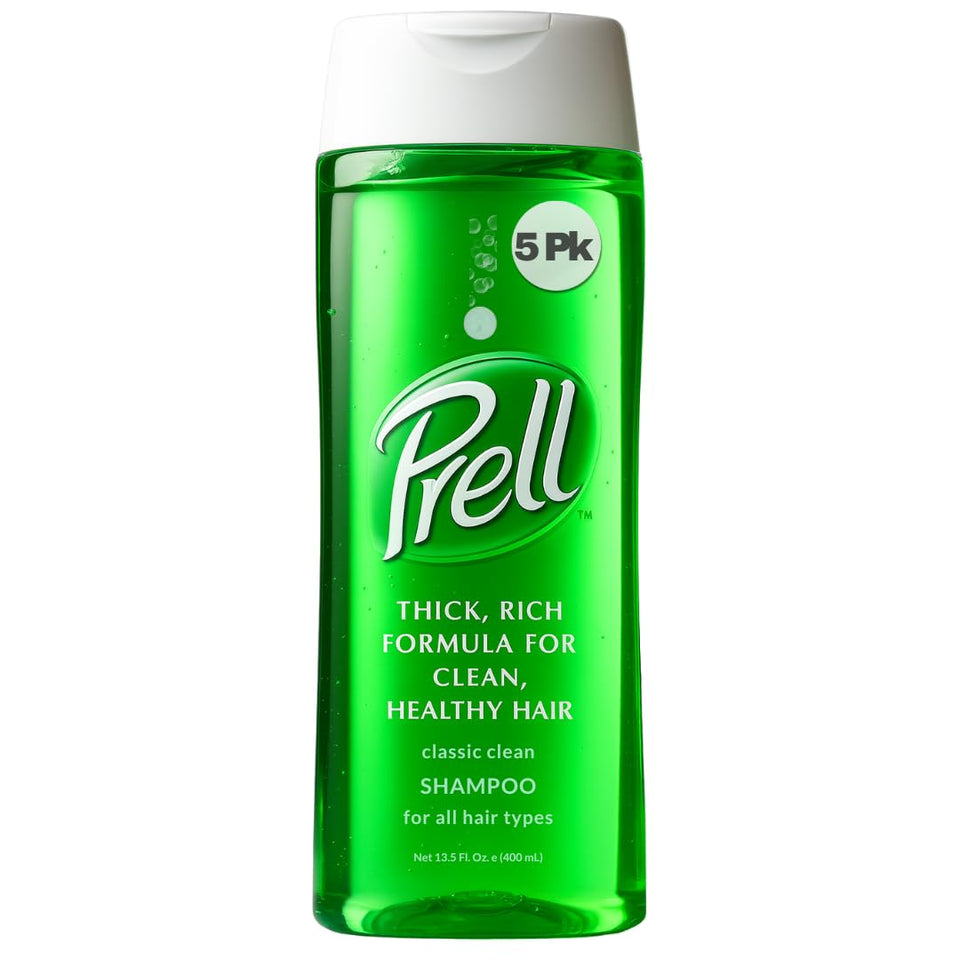 Prell bottle front packaging shows clear green formula and classic branding for reliable cleansing