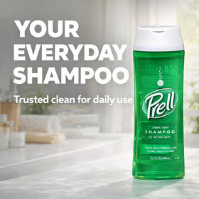 Prell label closeup highlighting ingredients panel and trusted formula benefits