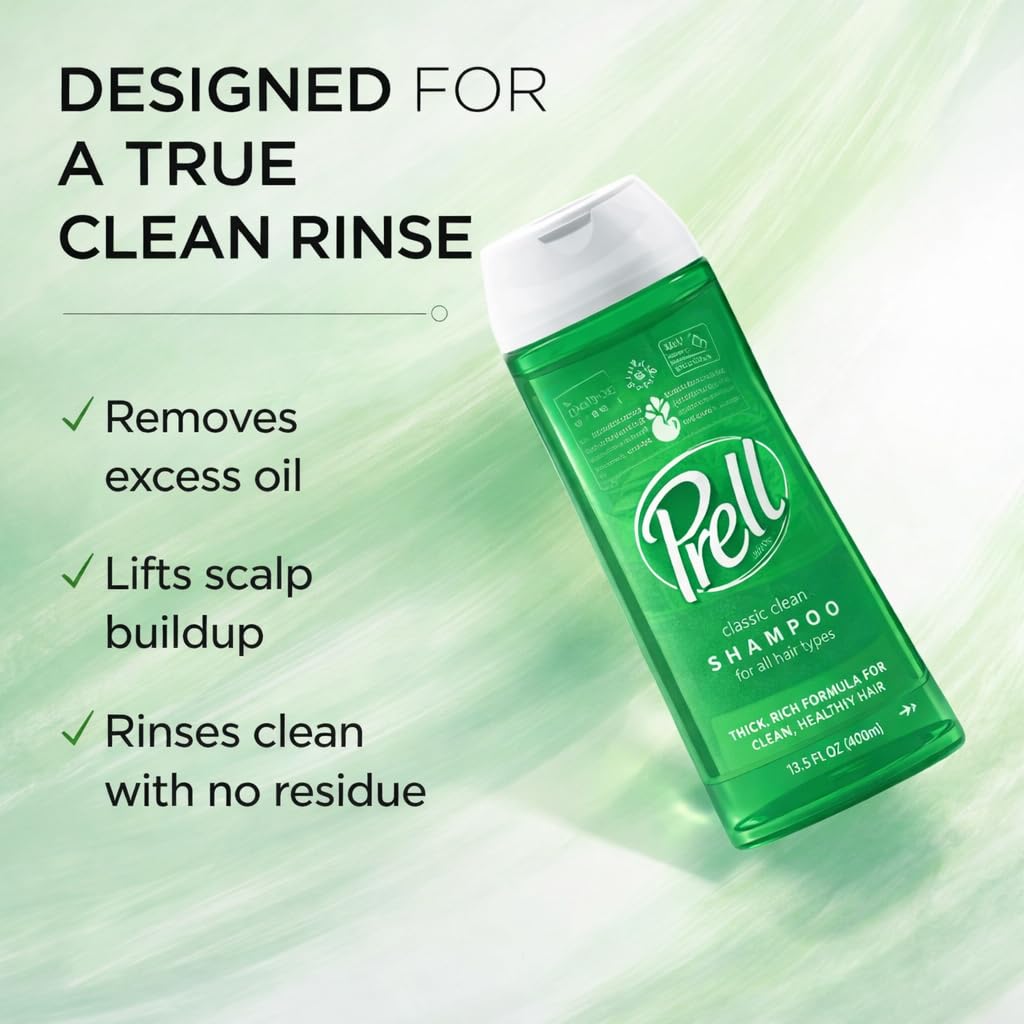 Shampoo pouring from Prell bottle demonstrating easy use