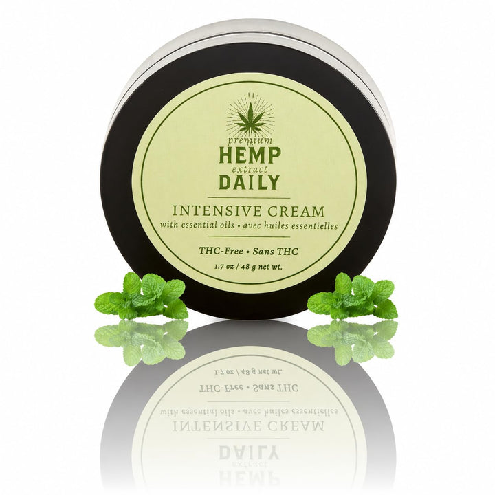 Premium Hemp Extract Daily front packaging showing tube and mint scent benefit