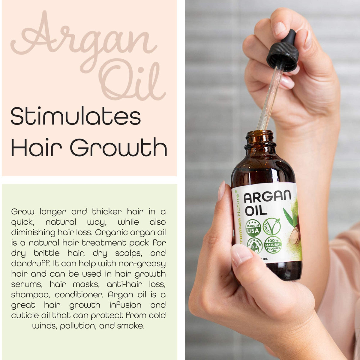 Premium Nature dropper releasing oil to show texture and absorption benefit