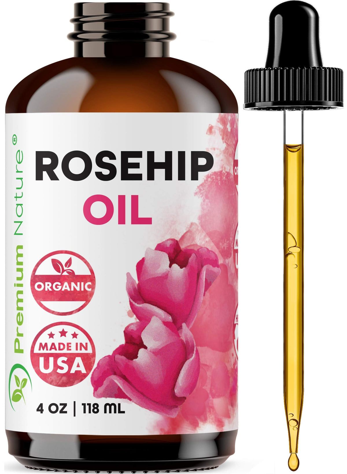 Premium Nature front bottle showing label and natural cold-pressed benefit