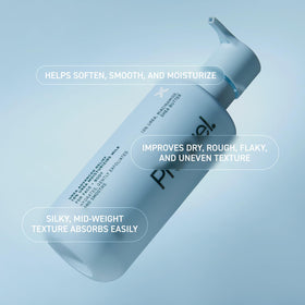 Prequel lotion being applied to hand for fast absorption and visible softening