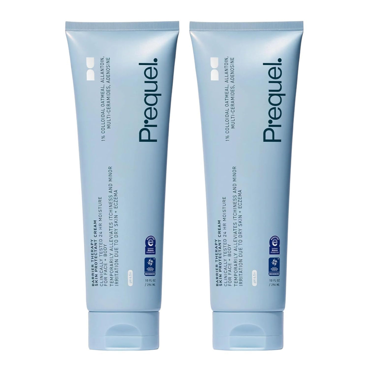 Prequel front packaging showing two tubes and clear benefits