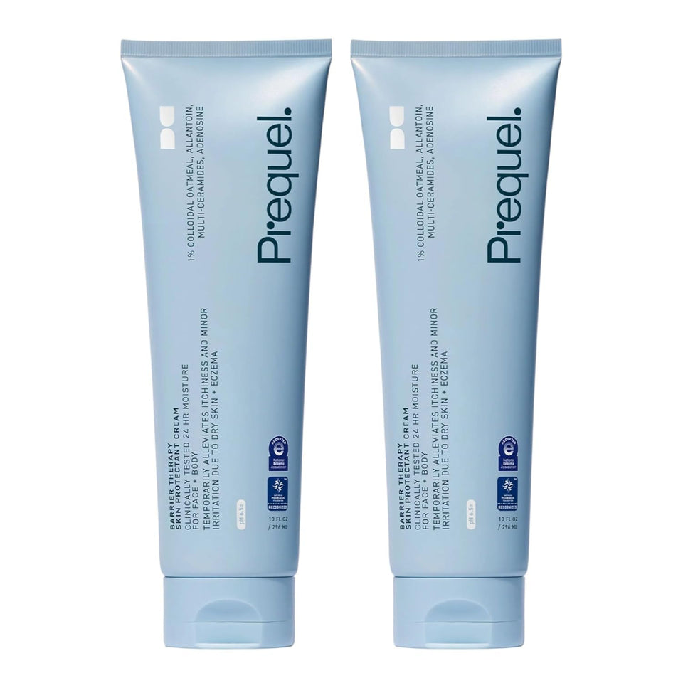 Prequel front packaging showing two tubes and clear benefits