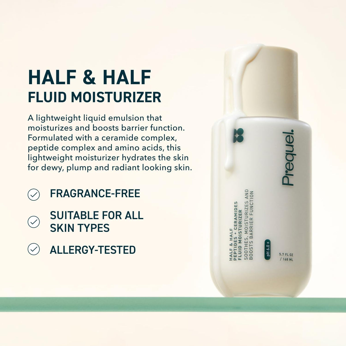 Prequel pump and cap detail highlighting easy-dispense feature for precise use