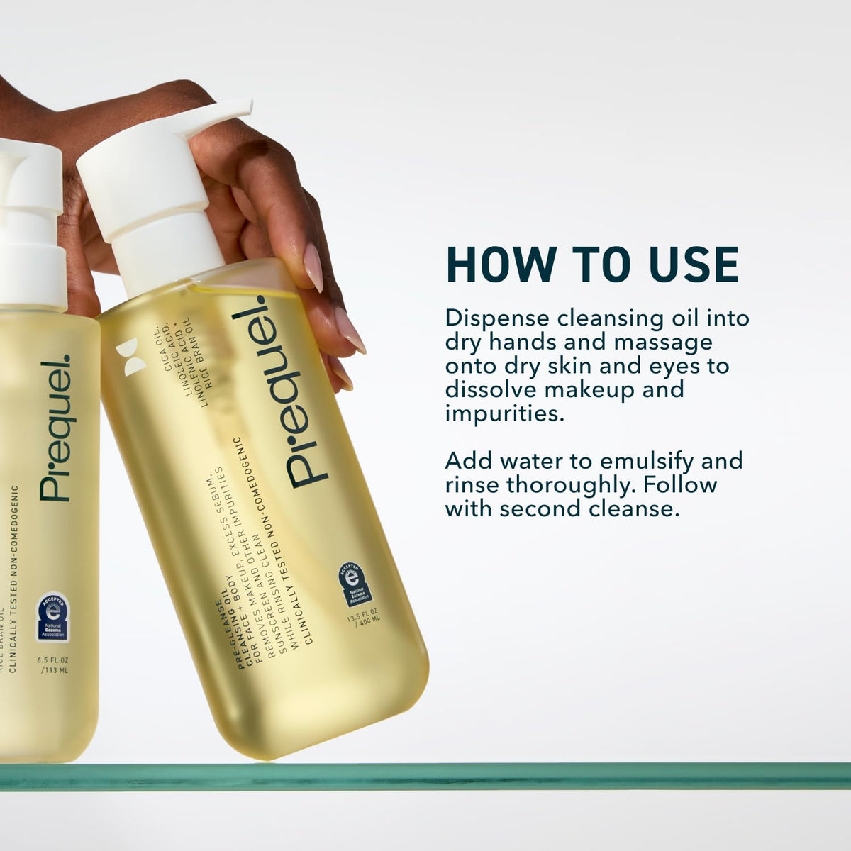 Prequel with Cica oil droplet highlighting soothing ingredient benefits