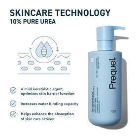 Prequel ingredient panel showing urea and niacinamide for improved moisture retention